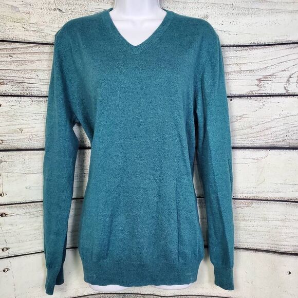 Old Navy Teal Sweater M V-Neck Lightweight Cotton Blend Pullover Long Sleeve - Picture 1 of 6